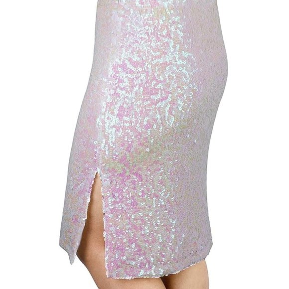 White/Pink Multi-hue Sequin Midi Skirt L *NWT* - Picture 3 of 8
